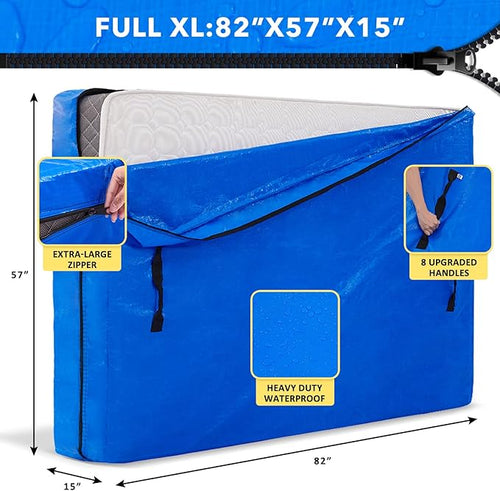 AlexHome Mattress Bags for Moving and Storage - Full XL- Heavy Duty Tarp Reusable Mattress Storage Bag,Easy Carrier Mattress Moving Cover,Moving Bags,Moving Supplies (Full XL Size)
