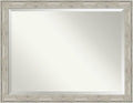 Amanti Art Silver Bathroom Mirror for Over Sink, 35x45 Crackled Metallic Rectangle Vanity Mirror, X-Large Country Rustic Frame, Hangs Horizonally and Vertically, Bathroom Wall Decor, Beveled Edge