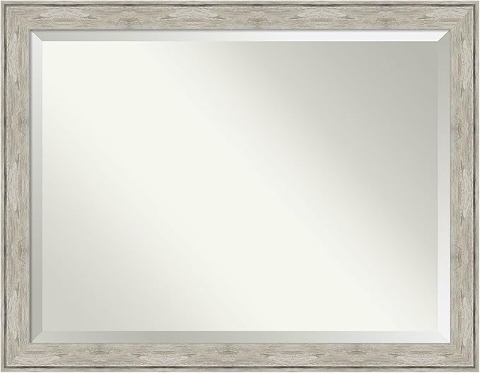 Amanti Art Silver Bathroom Mirror for Over Sink, 35x45 Crackled Metallic Rectangle Vanity Mirror, X-Large Country Rustic Frame, Hangs Horizonally and Vertically, Bathroom Wall Decor, Beveled Edge