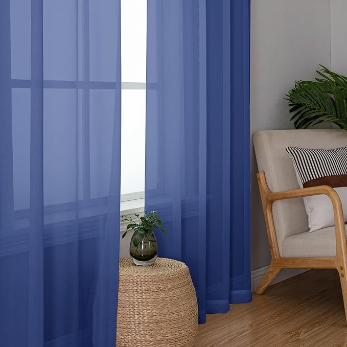 Chyhomenyc Royal Blue Sheer Curtains, 84 Inch Long 2 Panel Set, Rod Pocket Voile Drapes for Living Room, Bedroom - 2PCS, Each 42 W x 84 L