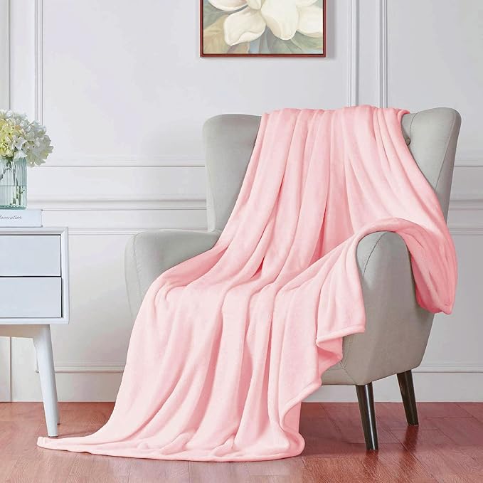 Walensee Fleece Blanket Plush Throw Fuzzy Lightweight (Queen Size 90x90 Pink) Super Soft Microfiber Flannel Blankets for Couch, Bed, Sofa Ultra Luxurious Warm and Cozy for All Seasons