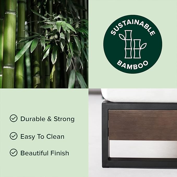 ZINUS GOOD DESIGN Award Winner Suzanne 14 Inch Bamboo and Metal Platforma Bed Frame, No Box Spring Needed, Wood Slat Support, Grey Wash, Queen