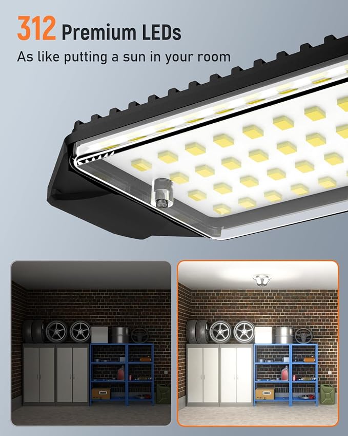 Adiding LED Garage Ceiling Light w/ 6 Deformable Panels Basement Lighting, 6 Pack, Screw into E26 E27 Bulb Socket, Beyond Bright 6000Lm High Lumen, Shop, Shed, Gym, Attic, Utility, Daylight 6500K