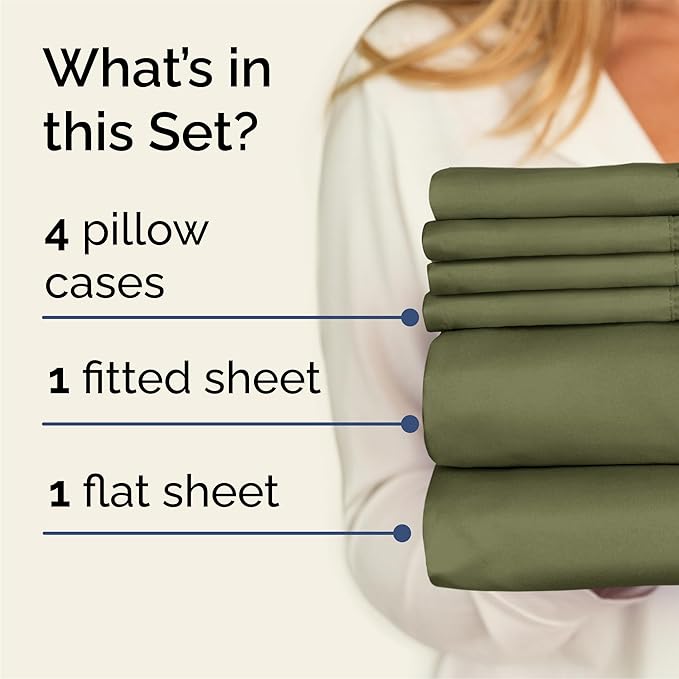 Queen 6 Piece Sheet Set - Comfy Breathable & Cooling - Ultra-Soft Hotel Luxury Bedding Set w/ 8-16 Inch Deep Pockets - 1 Flat & 1 Fitted Sheet & 4 Pillowcases - Wrinkle Free & Easy Care - Sage Green