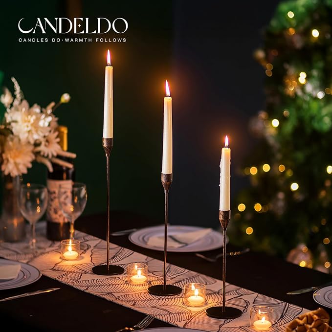 Black Candlestick Holders Taper: Tall Candle Holder Set of 3 Fireplace Mantle Decor Dinning Table Centerpiece Metal Candle Stand Halloween Decorations
