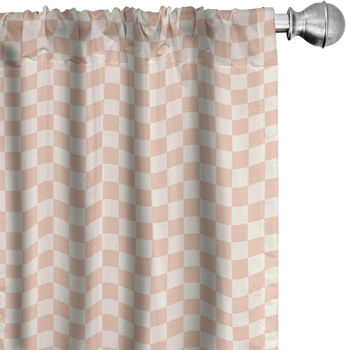 Ambesonne Geometric Curtains, Pale Salmon Colored Chess Table Like Modern Pink Color Squares Art Print, Window Treatments 2 Panel Set for Living Room Bedroom, Pair of - 28" x 84", Peach Cream