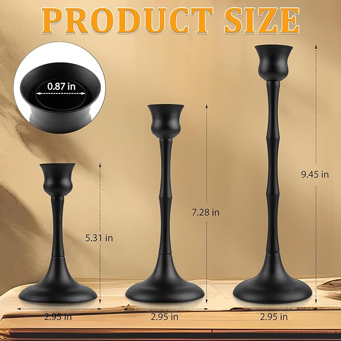 Vintage Metal Candlestick Holders, Set of 3 Black Candle Holders for Candlesticks Antique Taper Candles Stand Candle Sticks Holder for Housewarming Wedding Mantelpiece Table Centerpiece Decor