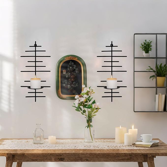 AIM & GGKK Wall Candle Sconce Set of 2,Black Wall Mounted Candle Holder for Home,Living Room, Dining Room,Rustic Farmhouse Boho Decoration