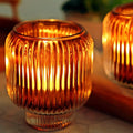 Woho Brown Votive Candle Holders Bulk of 4 for Fall Decor, Tealight Candle Holder for Halloween/Thanksgiving, Vintage Glass Tea Lights Candle Holder for Dining Table(Brown, 3.5'' Tall 3.1'' Diameter)