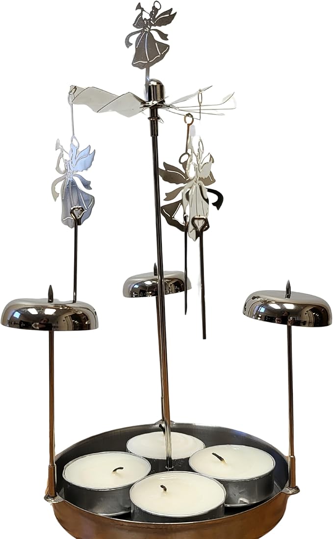 Spinning Angels Tealight Candle Spinner with Bell Chimes - Swedish Scandinavian Style Design - Measures 8" H