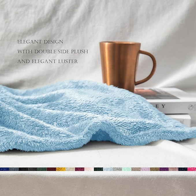 Exclusivo Mezcla Plush Fuzzy Fleece Bed Blanket Queen Size, Super Soft, Fluffy and Warm Blankets，Suitable for All Seasons (Light Blue, 90x90 Inches)