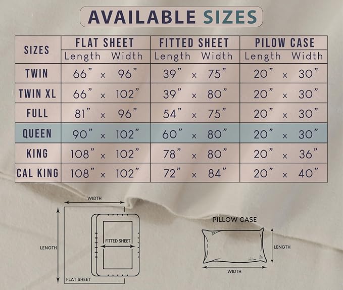 RUVANTI Flannel Sheets Queen Size - 100% Cotton Double Brushed Bed Sheets, Deep Pockets 16 Inches Queen Sheet Set, All Seasons Breathable & Extra Soft - Warm & Cozy, 4 Piece, Bali