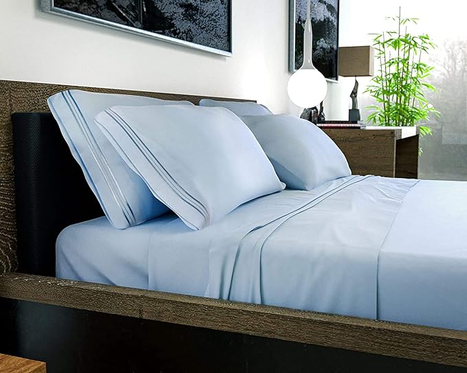 DREAMCARE California King Sheet Sets – 6 pcs Cooling Bed Sheets – up to 15” Deep Cal King Sheets – 2500 Supreme Collection – Extra Soft 100% Brushed Microfiber Hotel Luxury with Side Pocket – L Blue