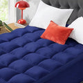 Mattress Topper Short Queen Size, CYMULA PillowTop Mattress Pad Cover for Bed Back Pain, Cooling Mattress Protector Extra Thick Firm Soft Floor Fill Overfilled with 8-21 Inch Deep Pocket, 60"x75"Navy