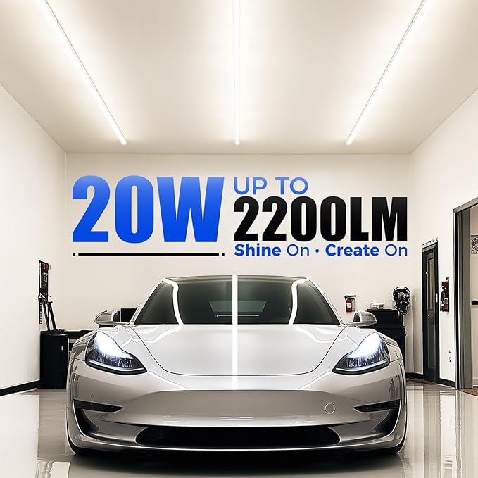 Barrina 6 Pack LED T5 Single Fixture, 4FT, 2200lm, 4000K Daylight Glow, 20W, Utility Shop Light, Ceiling and Under Cabinet Light, ETL Listed, Corded Electric with ON/Off Switch