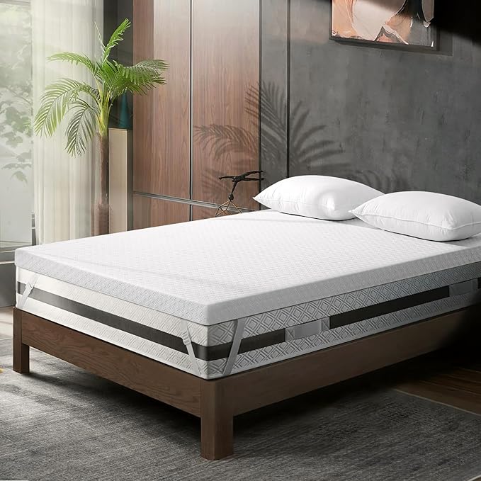RISAR Memory Foam Mattress Topper California King Size Mattress pad 3’’ Inch High Density Mattress Cooling Gel Thick Topper for Back Pain Relief Best Soft Bed with Cover(72 x 84 inch)