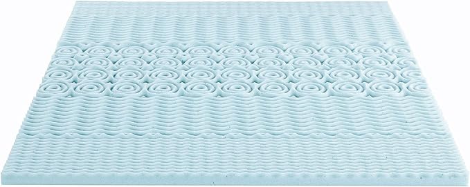 Mellow 2 Inch 5-Zone Memory Foam Mattress Topper, Cooling Gel Infusion, Dorm Essentials, Full Blue
