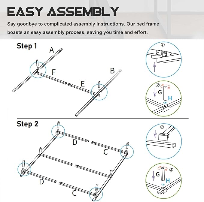 7 Inch Full Metal Bed Frame, Compatible with Most Brand Box Spring Or Mattress, 9-Leg Support Metal Bed Base, Noise-Free, Easy Assembly, Black