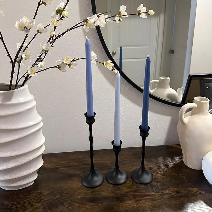 Vintage Metal Candlestick Holders, Set of 3 Black Candle Holders for Candlesticks Antique Taper Candles Stand Candle Sticks Holder for Housewarming Wedding Mantelpiece Table Centerpiece Decor