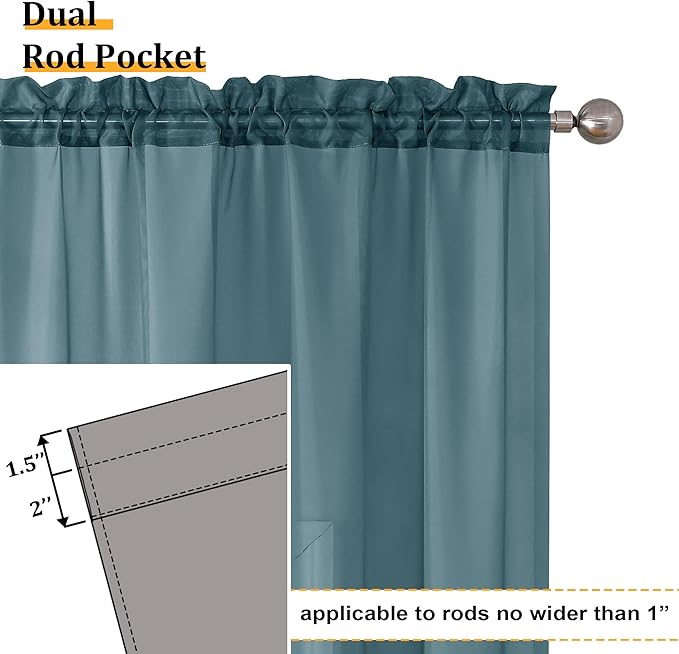 Aiyufeng Dusty Blue Sheer Curtains 63 Inch Length 2 Panels Set, Light Filtering Airy Rod Pocket Dusty Blue Window Curtain Treatment Drapes for Kitchen Bedroom Living, Each 40Wx63L Inches