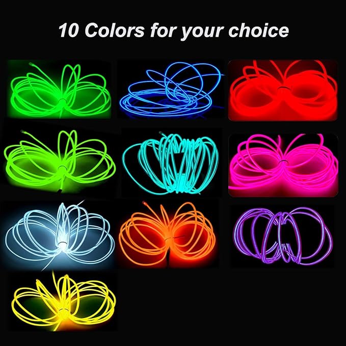 MaxLax EL Wire Yellow, 2M Portable Battery Pack Neon Light Strip 360° Cuttable Glowing Rope Lights for Parties, Halloween, DIY Decoration