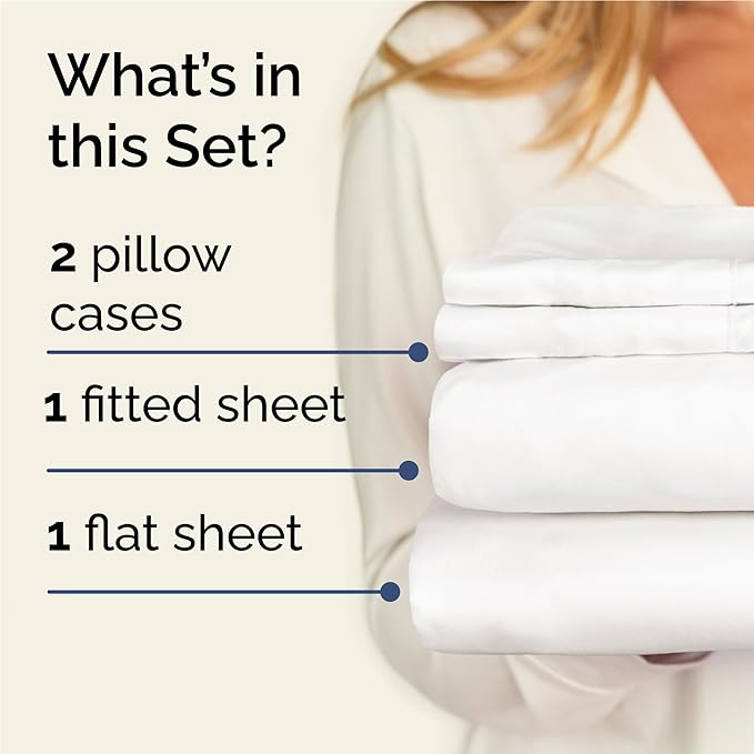 Twin XL 4 Piece Sheet Set - Comfy Breathable & Cooling - Soft Hotel Luxury Bedding Set with 8-16 Inch Deep Pockets - 1 Flat & 1 Fitted Sheet & 2 Pillowcases - Wrinkle Free & Easy Care - Antique White