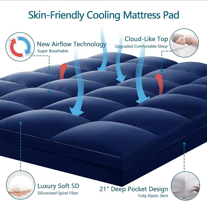 CHOKIT Full Mattress Topper, Extra Thick Pillow Top Mattress Pad for Back Pain Relief, Cooling Bed Topper Mattress Cover with 8-21 Inch Deep Pocket