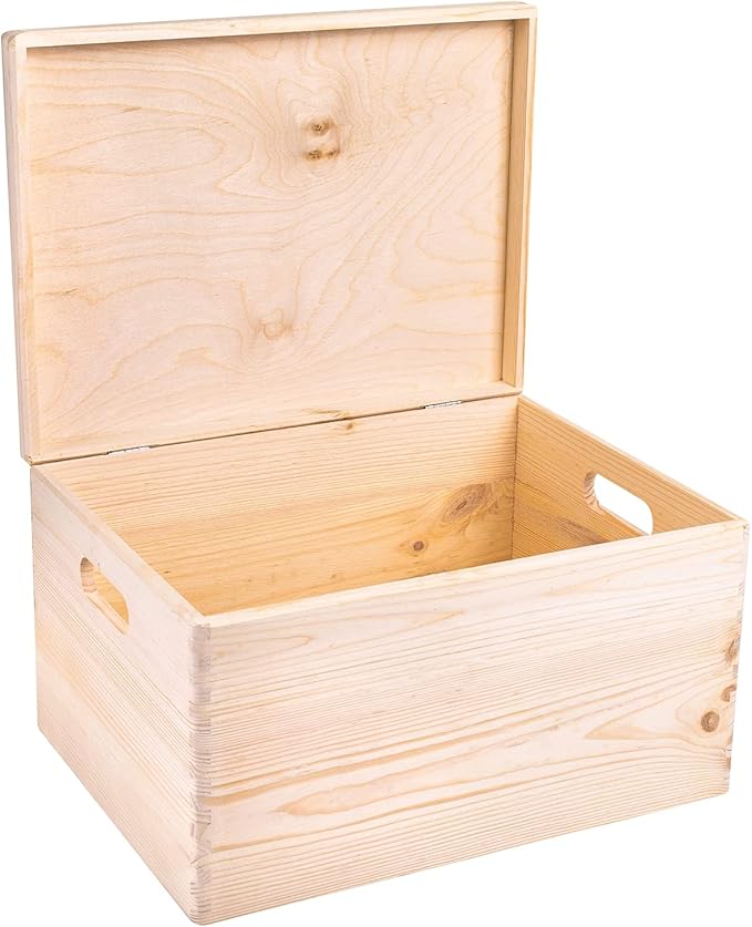 XXL Large Plain Wooden Box Storage with Hinged Lid | 15.8x11.8x9.44 inches (+-0.5) | Handles | Unpainted Gift | Product NOT Intended for 15 Years OR Below