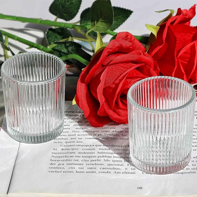 VOHO 24pcs Clear Candle Holder Wedding Centerpieces for Tables, Votive Candle Holders for Votive & Tea Lights Candles, Clear Glass Tealight Candle Holder for Halloween