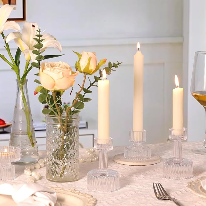 Candlestick Holders Bulk, 6 Pcs Clear Combination Candle Holders Set, Crystal Candle Holders for Wedding, Table Centerpiece, Home Decoration