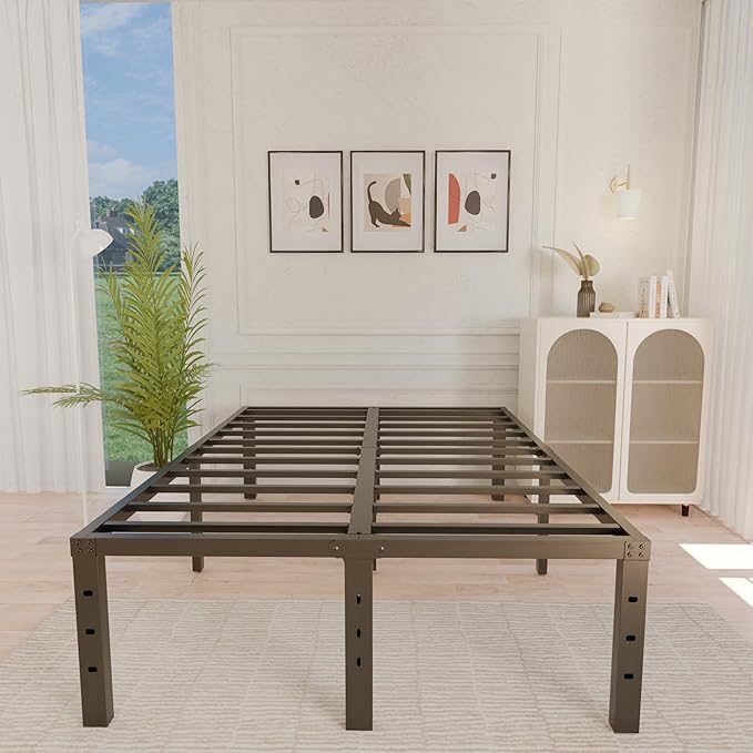 ALDRICH 18 Inch Metal Full Size Bed Frame - Black Basic Steel Slats Platform, Easy Assembly Heavy Duty Noise Free Bedframes, No Box Spring Needed
