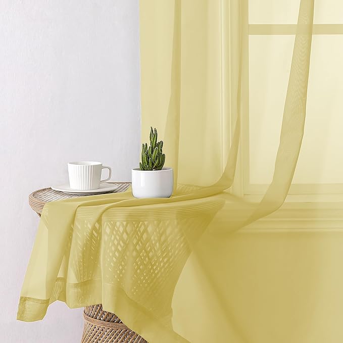 Aiyufeng Yellow Sheer Curtains 2 Panel Sets 84 Inches Long - Transparent Light Weight Soft Yellow Window Treatment Panels for Study Room/Living Room/Guest Room, Per Panel W40 X L84 inches