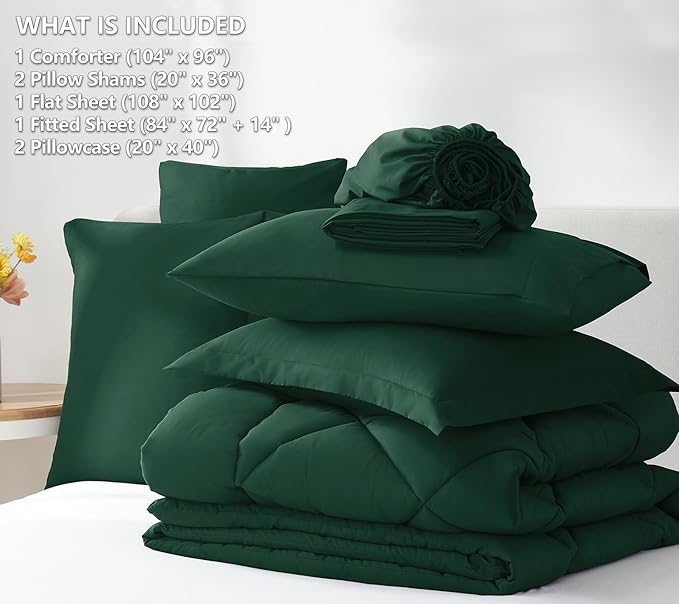 CozyLux California King Comforter Set Emerald Green - Cal King Bed in a Bag 7 Pieces, Luxury Soft Bed Set for All Seasons, Bedding Set with Down Alternative Comforter, Sheets, Pillowcases & Shams