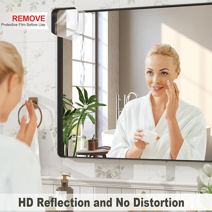 72x36 Inch Black Framed Bathroom Mirror for Wall, Large Matte Metal Framed Wall Mirror, Rounded Rectangle Vanity Mirror, Tempered Glass, Anti-Rust, Shatterproof (Horizontal/Vertical)