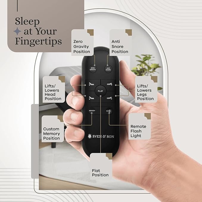 Sven and Son Essential Adjustable Bed Base (Frame Only), Easy Assembly, Head and Foot Lift, Memory Positions, Zero Gravity, Wireless Remote - Split King
