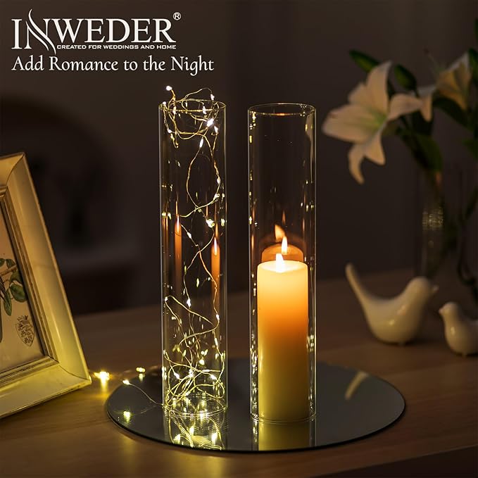 Glass Hurricane Candle Holder: 12" Tall Candlestick Holder Bulk with Cylinder Windproof Cover Set of 10 Clear Taper Candle Holders for Wedding Party Birthday Christmas Decor