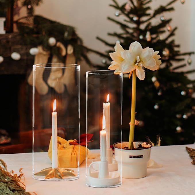 Hurricane Candle Holder,Open Ended Glass Candleholder Multiple Size Choices,Clear Cylinder Glass Candle Holder for Wedding Centerpieces, Home Decor(6 PCS,H:10" D:4")