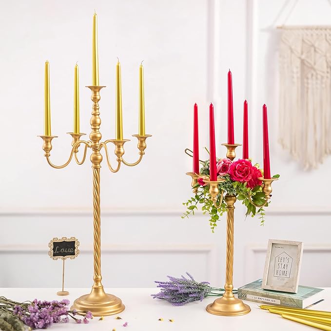 Sziqiqi 21in Gold Candelabra Tall Taper Candlestick for Candle Floral Metal Candle Holders Table Centerpiece for Wedding Party Event Room
