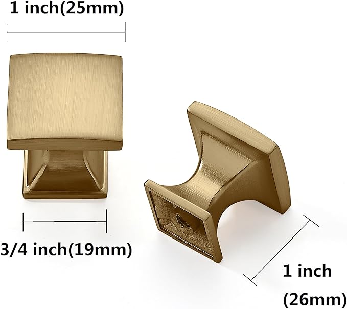 Khtumeware 10 Pack 1 inch Brushed Brass Cabinet Knobs - Square Drawer Knobs & Pulls for Kitchen & Dresser Drawers