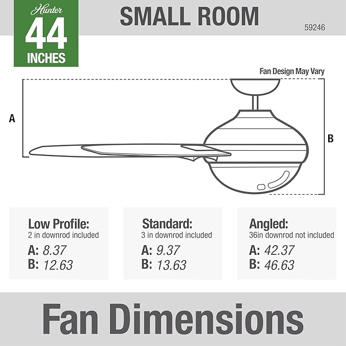 Hunter 44 inch Indoor Ceiling Fan with LED Light and Remote Control - White Modern Ceiling Fan, Standard Mount, 4 Blades, For Bedroom, Living Room, or Kitchen - Dempsey 59246, Fresh White
