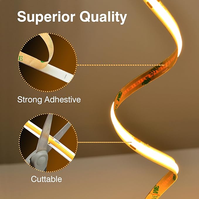 COB LED Strip Lights Warm White,24V Dimmable led Light Strip KIT with Remote and app Control,3000K 65FT/20m 8mm Wide Ra>90 Cuttable Flexible Strip Lights for Bedroom,Shelf,Cabinet