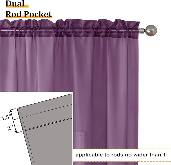 Aiyufeng Plum Purple Sheer Curtains 96 Inches Long 2 Panels, Solid Voile Top Dual Rod Pockets Stylish Breathable Drapes Window Treatment for Kid's Room/Bedroom/Living Room, 42W x 96L inches