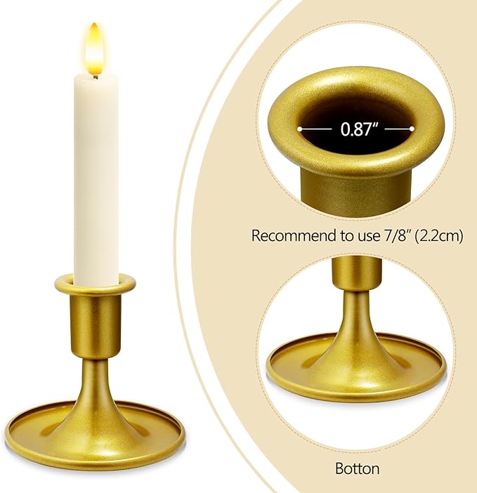 Candlestick Holders 6 PCS Short Metal Taper Candle Holders, KSWING Gold Candle Stick Holders Set, Perfect for Table Centerpiece Mantel Party Wedding Christmas Home Decor, Set of 6