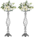 Set of 2 Versatile Silver Flower Arrangement Stand & Pillar Candle Holder Set for Wedding Party Dinner Centerpiece Event Restaurant Hotel Decoration (Silver, 2 x M)