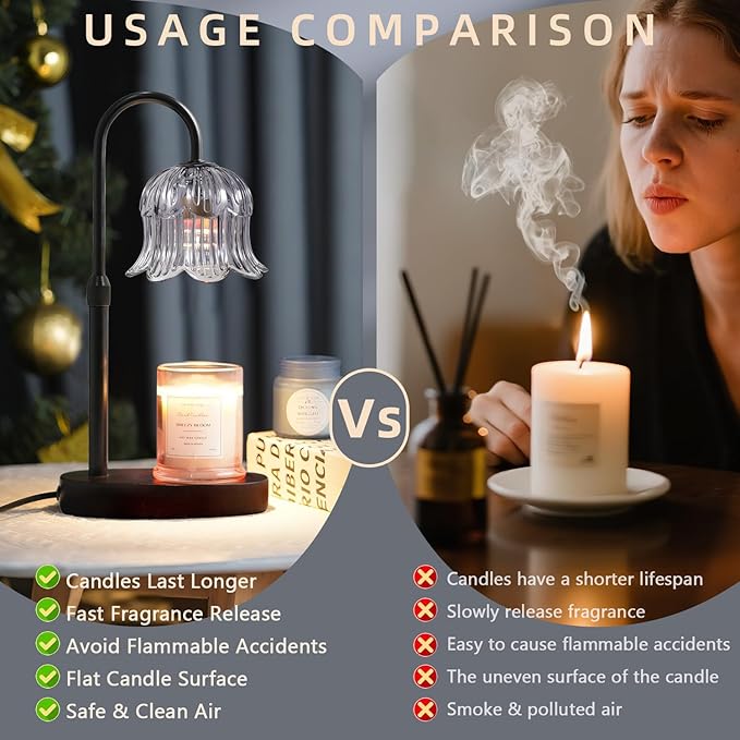 Candle Warmer Lamp with Timer: Adjustable Dimmable Height Adjustable - Flower Shape Wax Lamp Jar Candles No Flame Modern Home Decor Table Lights - Vintage Home Bedroom Decor