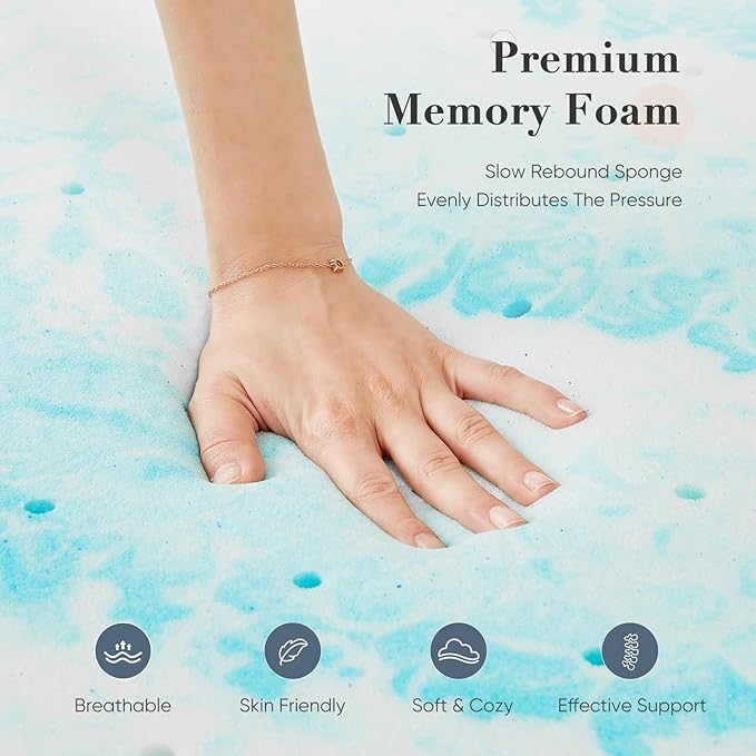 DUMOS Memory Foam Mattress Topper Queen, 3 Inch Thick Gel Infused Bed Toppers for Queen Size Bed, Soft Mattress Pads Breathable for Sleeper Sofa, RV, Camper, CertiPUR-US Certified, Blue