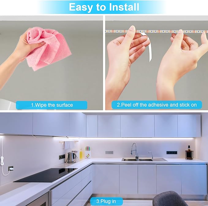 LAFULIT 10 PCS Under Cabinet Lights Kit, Stick on Lights, Flexible Led Strip Lights with Remote and Power Adapter,for Kitchen Cabinets Shelf Desk Counter Corner, 6000K Daylight White, 16.4ft