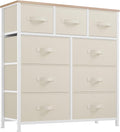 YITAHOME Dresser with 9 Drawers - Fabric Storage Tower, Organizer Unit for Living Room, Hallway, Closets - Sturdy Steel Frame, Wooden Top & Easy Pull Fabric Bins (Cream White)