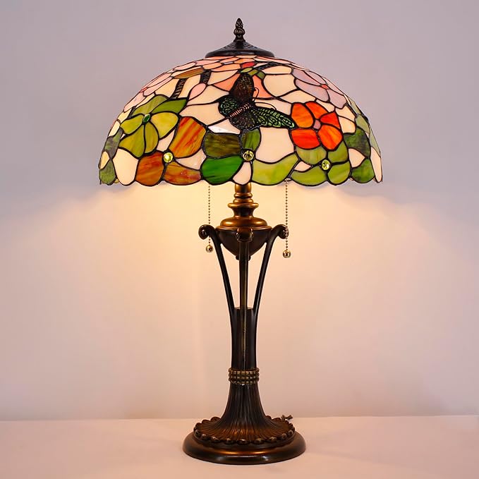 Tiffany Table Lamp Butterfly Flower Stained Glass Desk Lamp 16X16X24 Inches Reading Light
