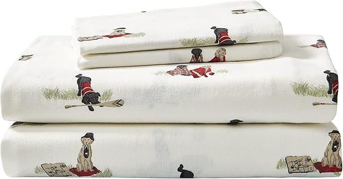 Eddie Bauer - Queen Sheet Set, Warm Breathable Cotton Flannel Bedding with Deep Pockets, Brushed for Extra Softness, Cozy Home Decor, Oeko-Tex Certified (Retriever Adventures, Queen)